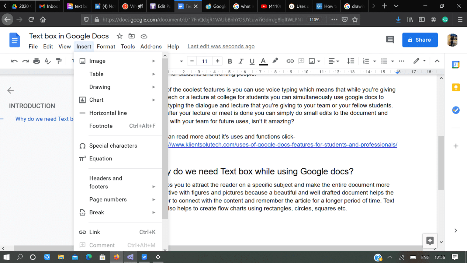 A custom template created using text boxes in Google Docs